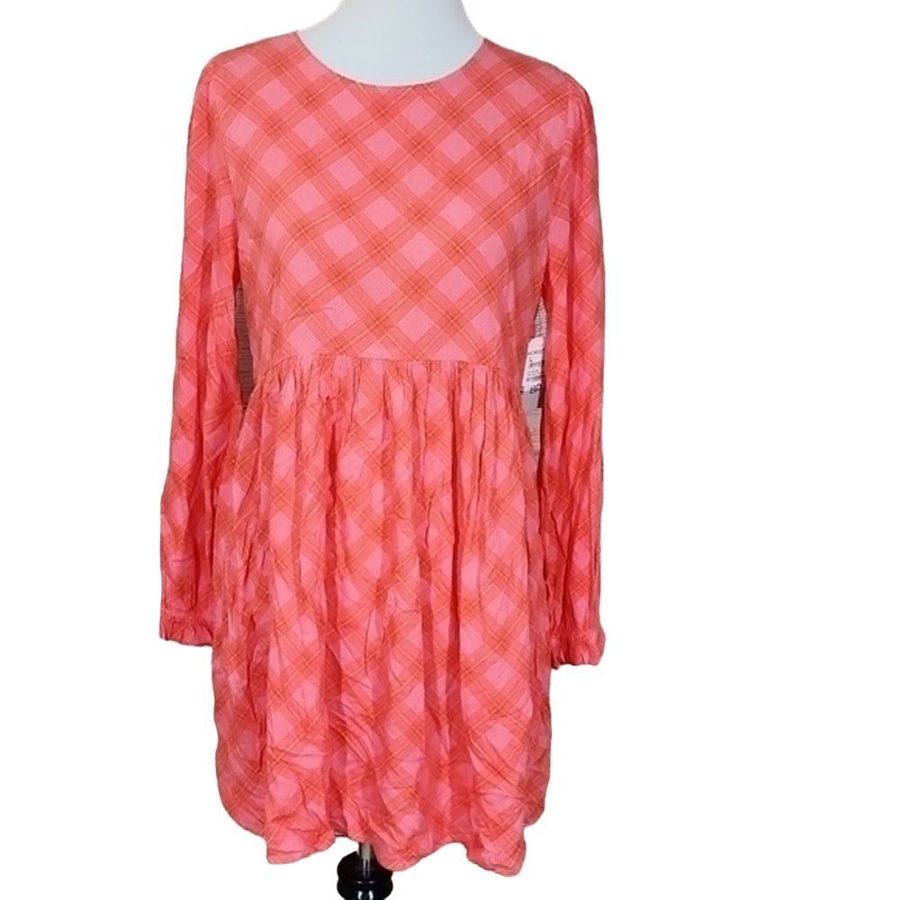 NWT‎ BP Pink Red Ian Bias Plaid Dress Size Medium